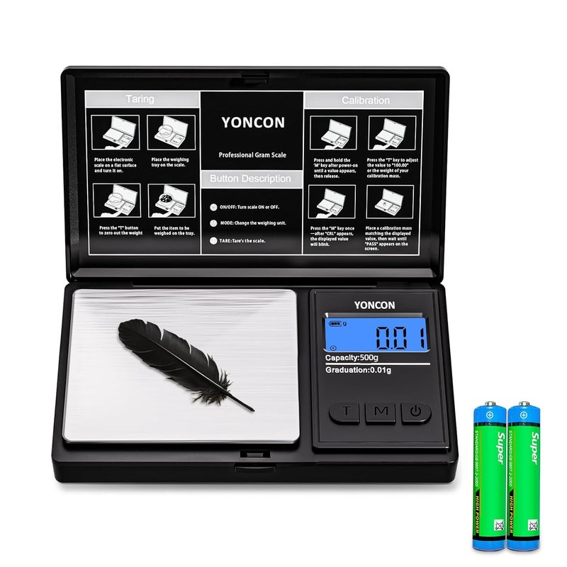 Yoncon Gram Scale- 500g Ultra-Precise Digital Scale 0.01 Gram Accuracy for Jewelry, Diamonds, Gold & Silver, Portable Pocket Scale with LCD Display, Tare Function - Perfect for Jewelers & Collectors - Image 1